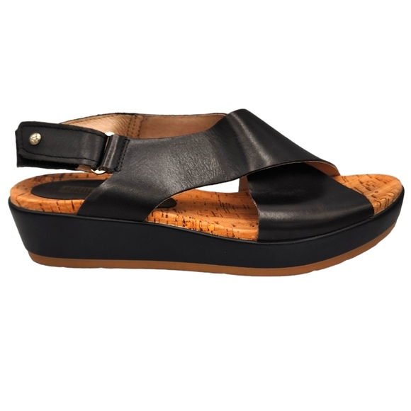 PIKOLINOS Shoes - PIKOLINOS Black Leather Platform Slingback Sandals